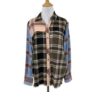 Rails Shirt Womens S Medium Multi Brando Chelsea Plaid Patchwork Button Raw Hem